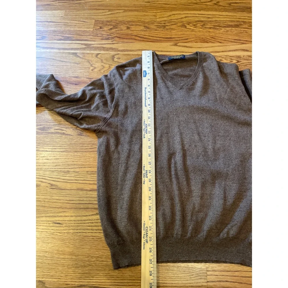 VTG Brooks Brothers Mens Sweater Large Brown Merino Wool Cotton V-Neck USA Made